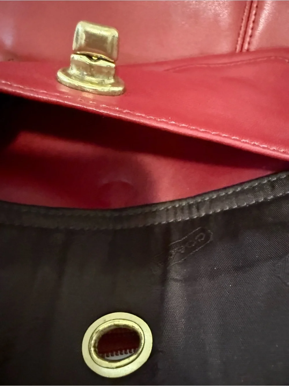 Vintage rare red leather Coach wristlet with brass hardware